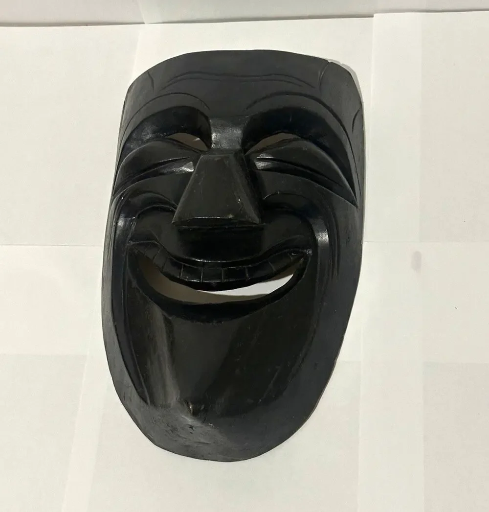 Black Carved Wood Tribal Decorative Mask Wall Decor 12 in H 8.5 in L